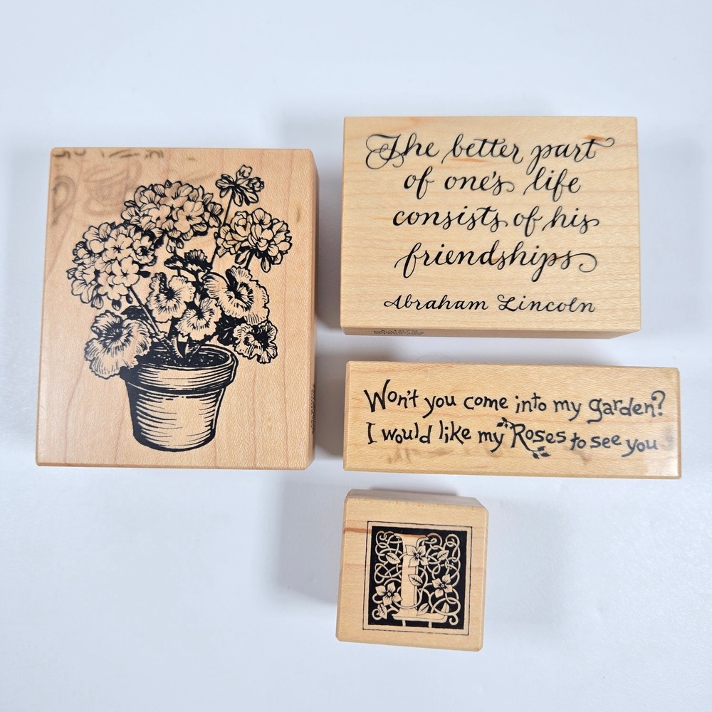 Vintage‎ 90s PSX Rubber Stamps Lot of 4 G-2009 Geranium Flowers Pot Letter L